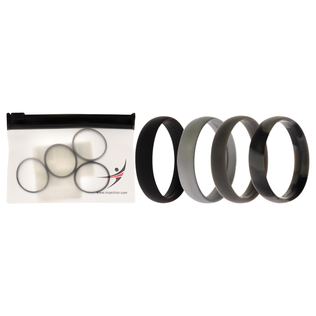 I0117375 Men Silicone Wedding 6 mm Smooth Ring Set, Black Camo - 4 x 16 mm Ring