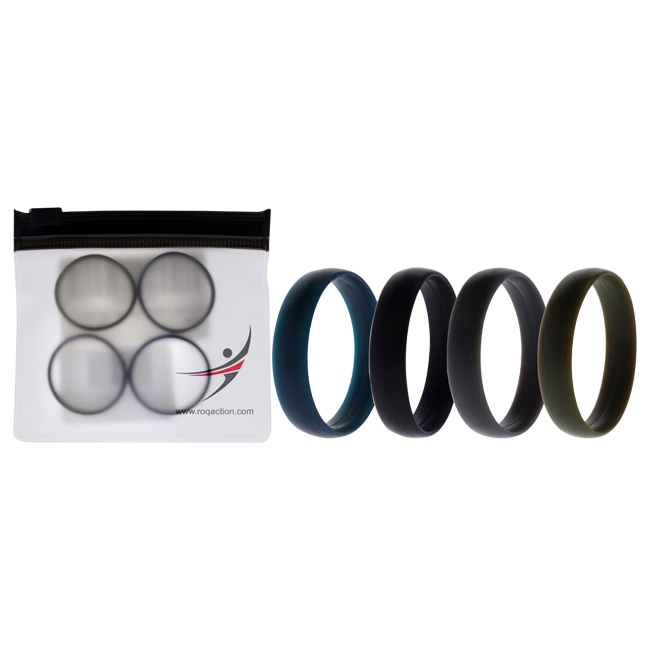 I0117393 Men Silicone Wedding 6 mm Smooth Ring Solid Set - 4 x 14 mm Ring
