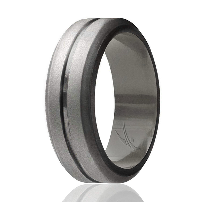 I0117651 Men Silicone Wedding Middle Line Single Ring, Silver - 11 mm Ring