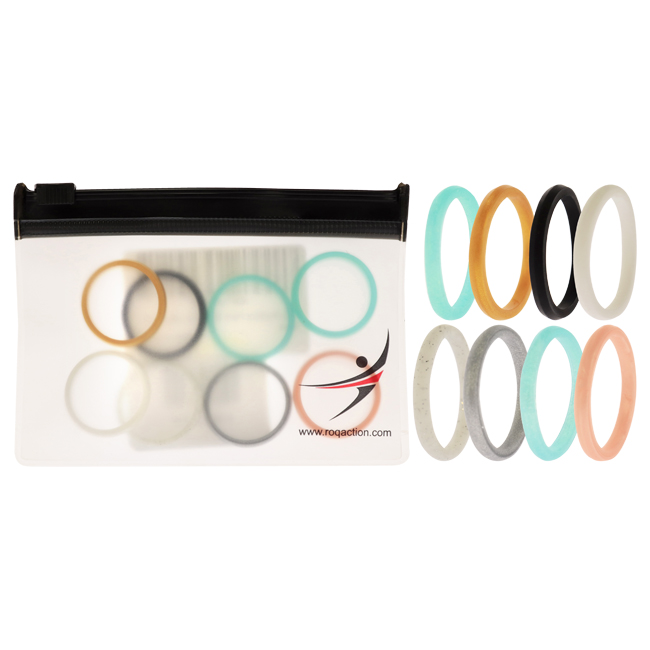 I0117665 Women Silicone Wedding Stackble Point Ring Set, Turquoise & Black - 8 x 10 mm Ring