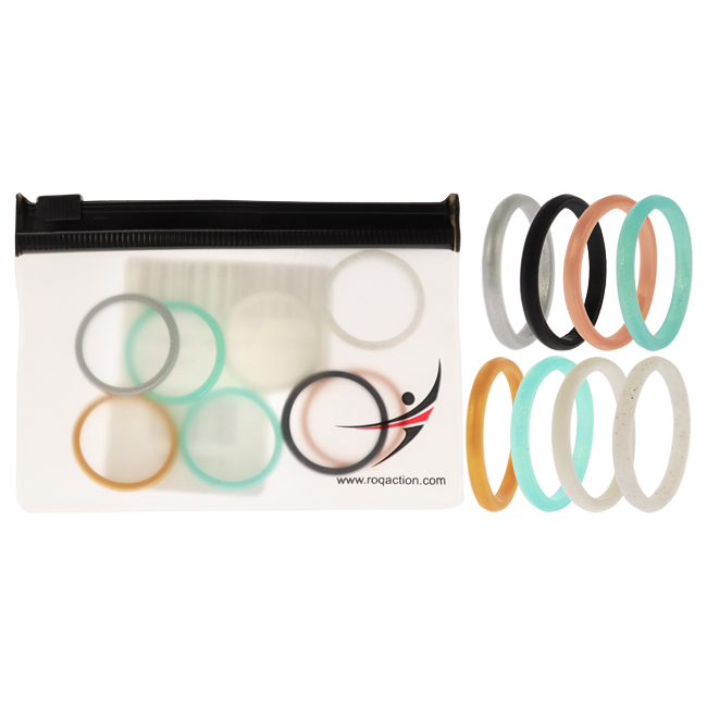 I0117666 Women Silicone Wedding Stackble Point Ring Set, Turquoise & Black - 8 x 11 mm Ring