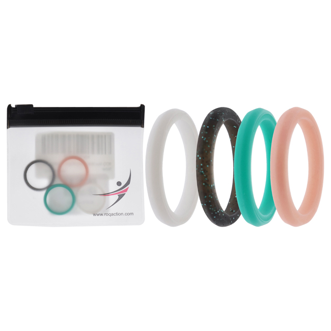 I0117668 Women Silicone Wedding Stackble Point Ring Set, Turquoise & Rose - 4 x 5 mm Ring