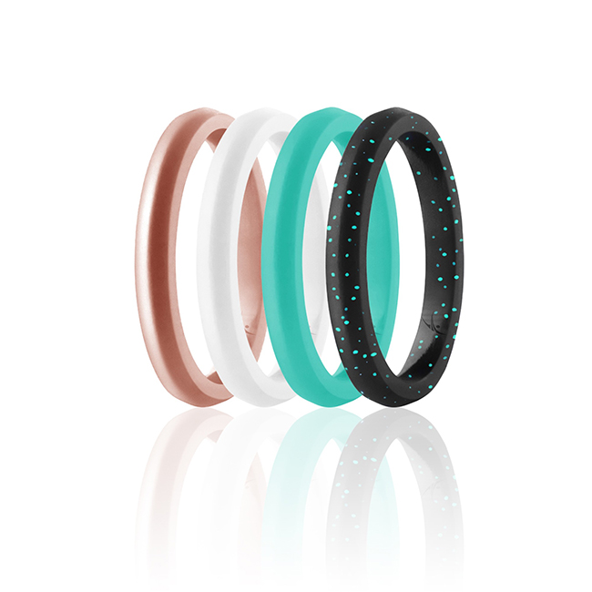 I0117669 Women Silicone Wedding Stackble Point Ring Set, Turquoise & Rose - 4 x 6 mm Ring