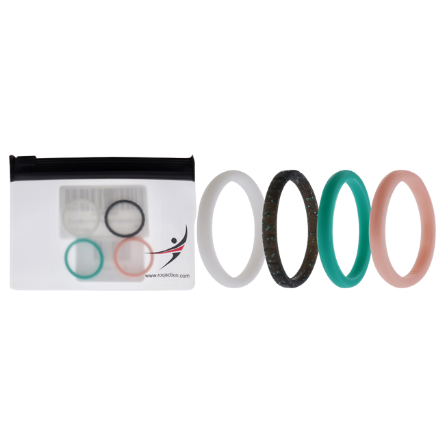 I0117671 Women Silicone Wedding Stackble Point Ring Set, Turquoise & Rose - 4 x 8 mm Ring