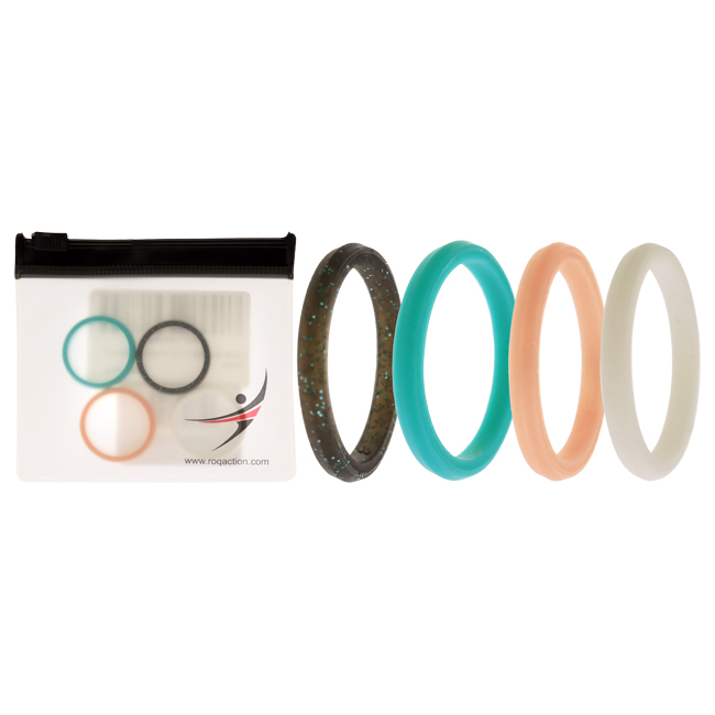 I0117672 Women Silicone Wedding Stackble Point Ring Set, Turquoise & Rose - 4 x 9 mm Ring
