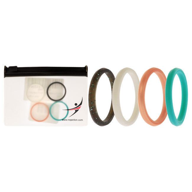 I0117674 Women Silicone Wedding Stackble Point Ring Set, Turquoise & Rose - 4 x 11 mm Ring