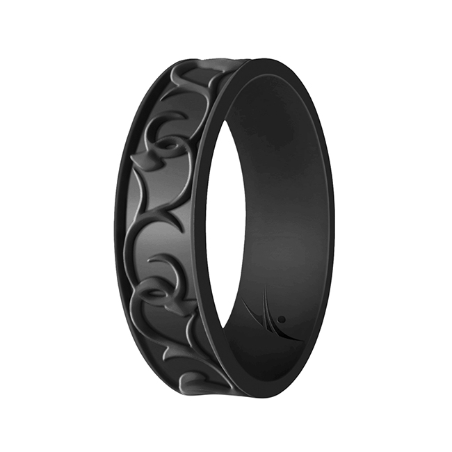 I0117711 Women Silicone Wedding Flower Ring, Black - 8 mm Ring