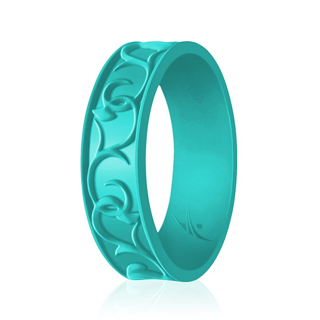 I0117720 Women Silicone Wedding Flower Ring, Turquoise - 9 mm Ring