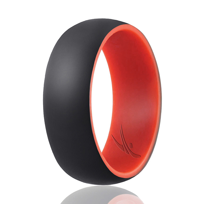I0117731 Men Silicone Wedding 2Layer Dome Ring, Red & Black - 15 mm Ring