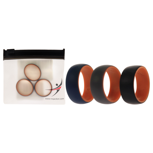 I0117746 3 x 11 mm Silicone Wedding 2-Layer Dome Ring Set for Men, Orange