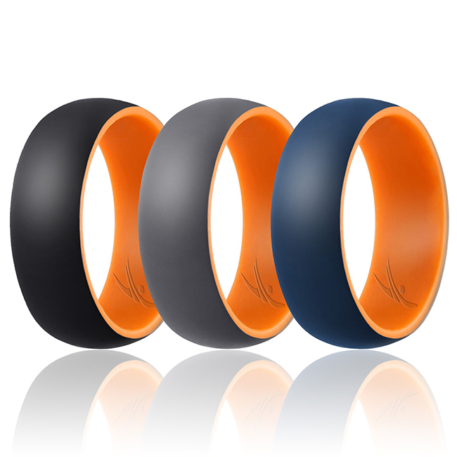 I0117750 Men Silicone Wedding 2Layer Dome Ring Set, Orange - 3 x 15 mm Ring
