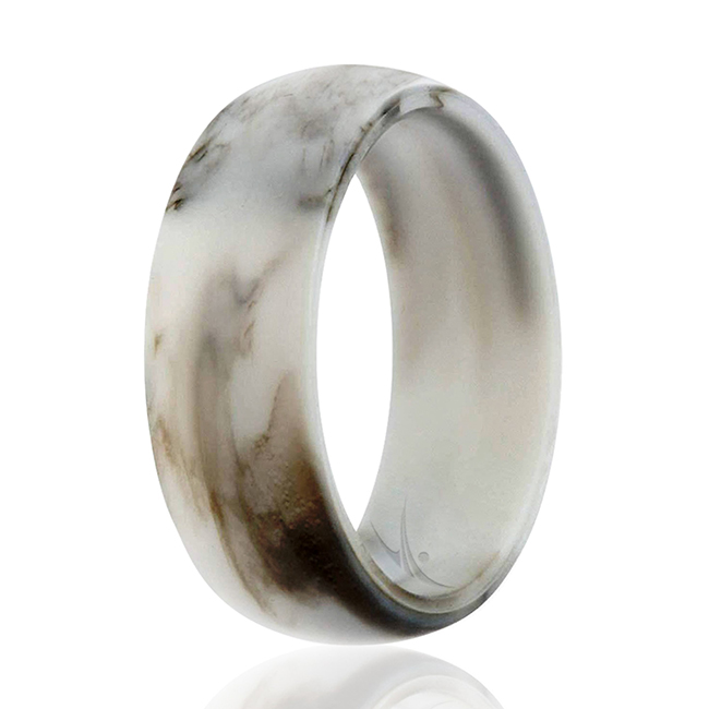 I0117755 Men Silicone Wedding Ring, Marble White & Black - 10 mm Ring