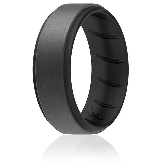 I0119251 Men Silicone Wedding BR Step Ring, Black & Grey - 14 mm Ring