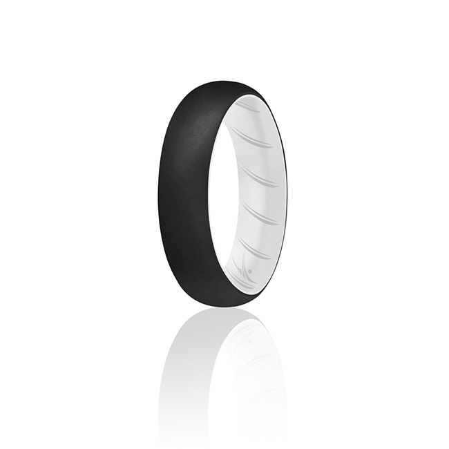I0119269 Women Silicone Wedding BR Solid Ring, White & Black - 10 mm Ring