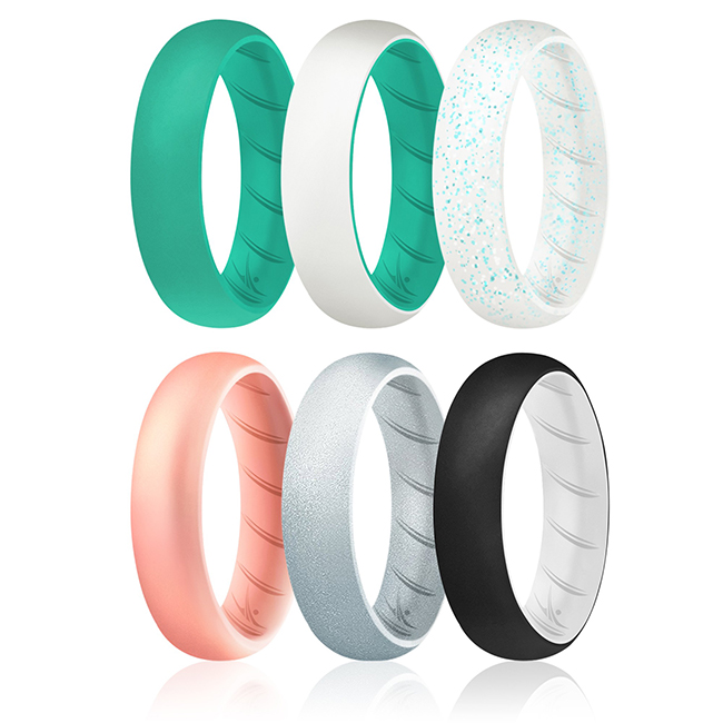 I0119281 Women Silicone Wedding BR Solid Ring Set, Turquoise - 6 x 5 mm Ring