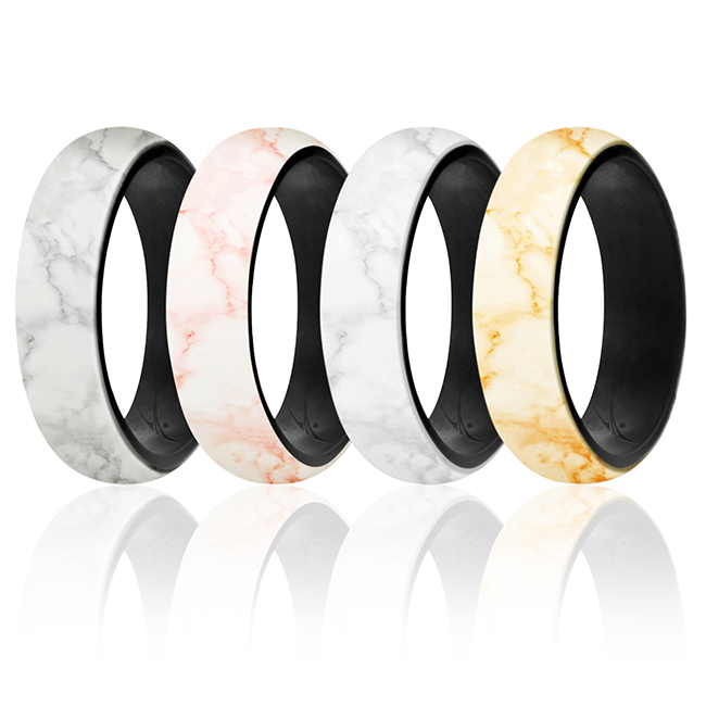 I0119329 Women Silicone Wedding 2Layer Ring Set, Marble - 4 x 9 mm Ring