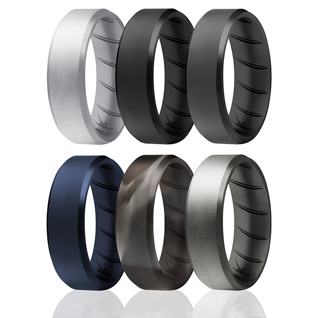 I0119339 Men Silicone Wedding BR 8 mm Ring Set, Basic Metal - 6 x 14 mm Ring