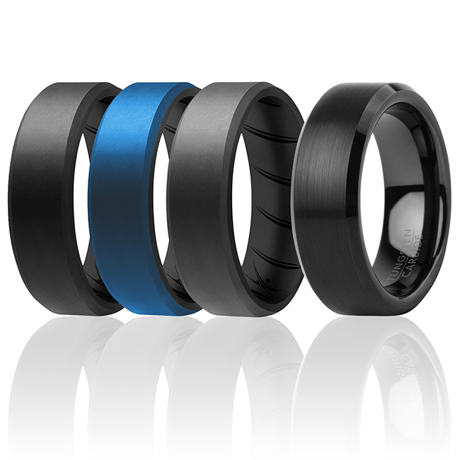 I0119363 Men Silicone Wedding BR Twin 8 mm Ring, Blue - 8 mm Ring