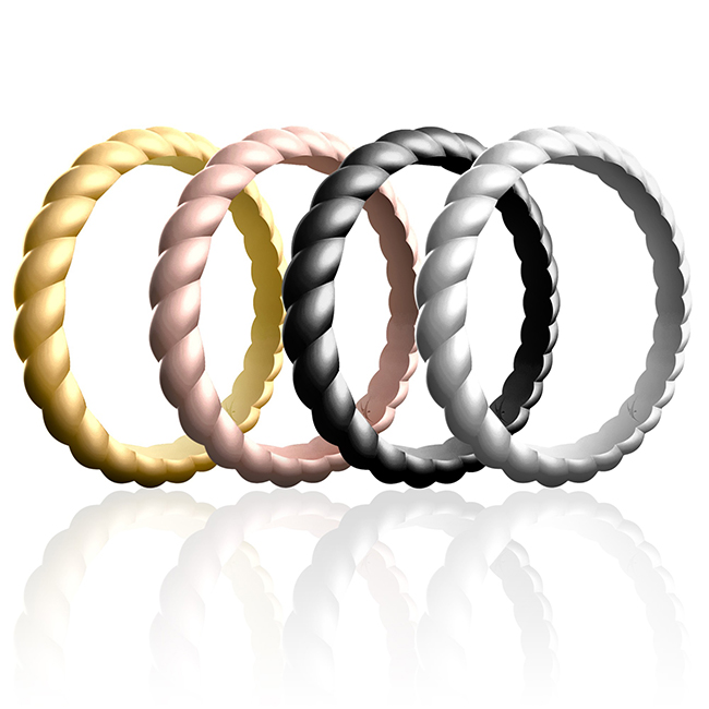I0119411 Women Silicone Wedding Stackble Braided Ring Set, Metal - 4 x 6 mm Ring