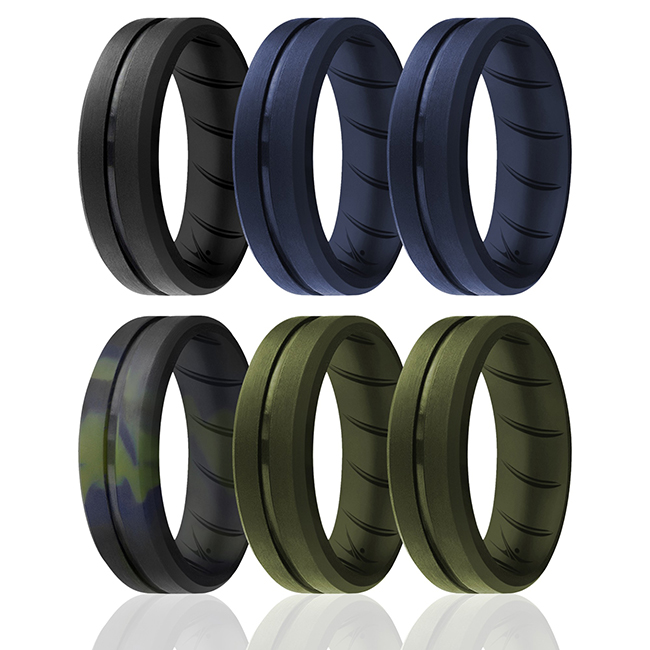 I0119590 Men Silicone Wedding BR Middle Line Ring Set, Basic & Olive - 6 x 16 mm Ring