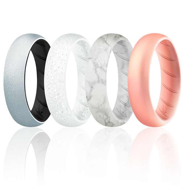 I0119628 Women Silicone Wedding BR Solid Ring Set, Silver - 4 x 4 mm Ring