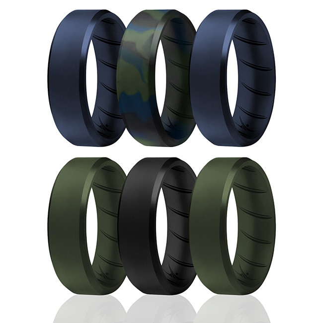 I0119633 Men Silicone Wedding BR 8 mm Ring Set, Basic & Olive - 6 x 7 mm Ring
