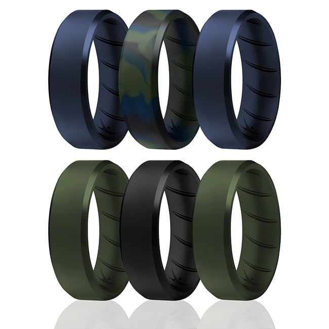I0119637 Men Silicone Wedding BR 8 mm Ring Set, Basic & Olive - 6 x 10 mm Ring