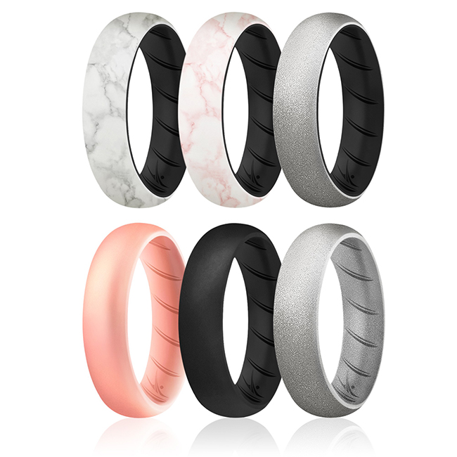 I0119652 Women Silicone Wedding BR Solid Ring Set, Marble - 6 x 9 mm Ring
