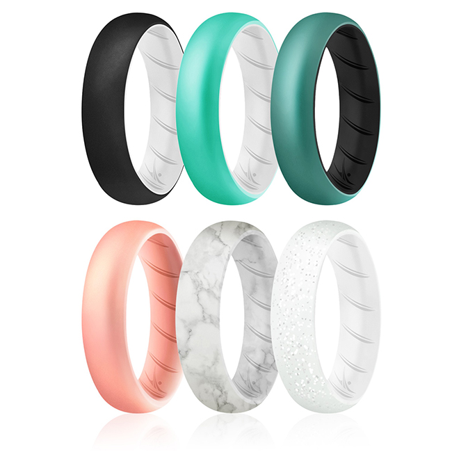 I0119670 Women Silicone Wedding BR Solid Ring Set, Aqua - 6 x 7 mm Ring