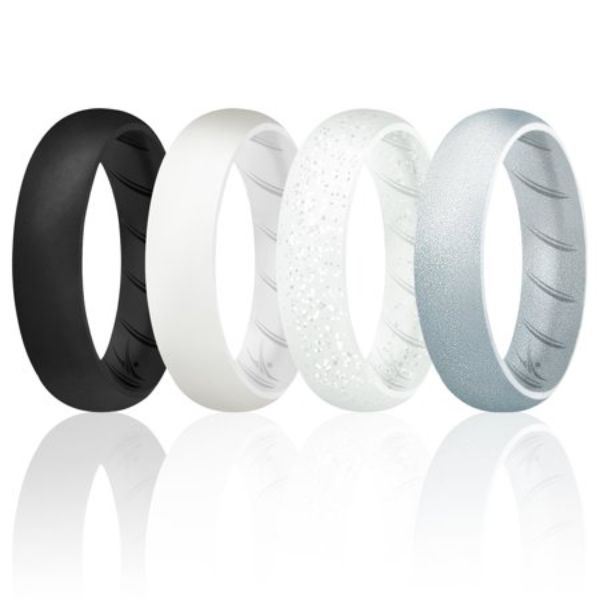 I0118924 4 x 5 mm Basic Black & White Silicone Wedding BR Solid Ring Set for Women