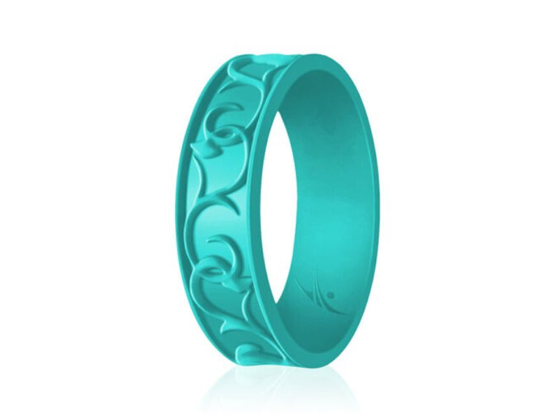 I0117703 4 x 8 mm Womens Silicone Wedding Flower Ring Set, Turquoise