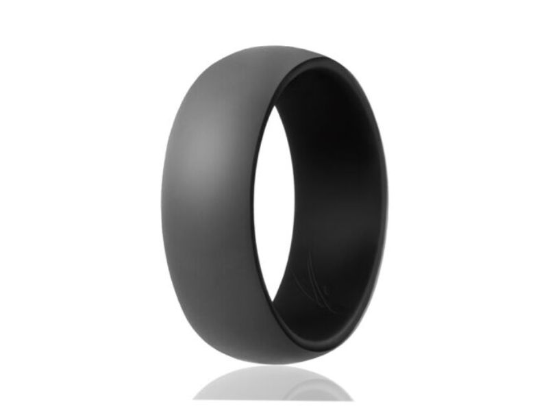 I0108828 8 mm Mens Duo Dome Silicone Wedding Ring, Grey & Black