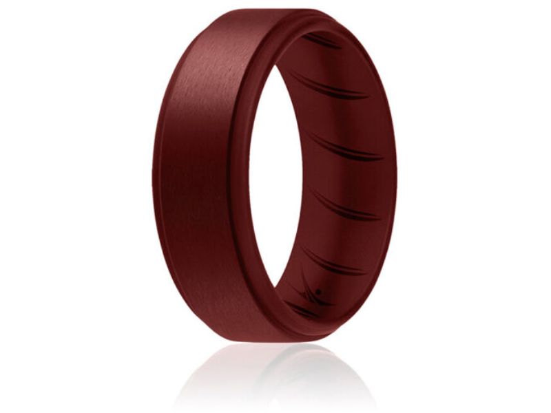 I0119179 4 x 12 mm Mens Silicone Wedding BR Step Ring Set, Bordo