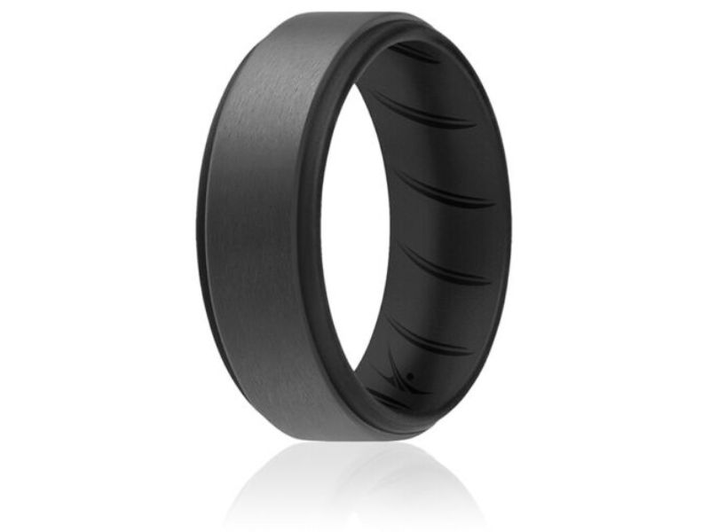 I0119240 4 x 13 mm Mens Silicone Wedding BR Step Ring Set, Black