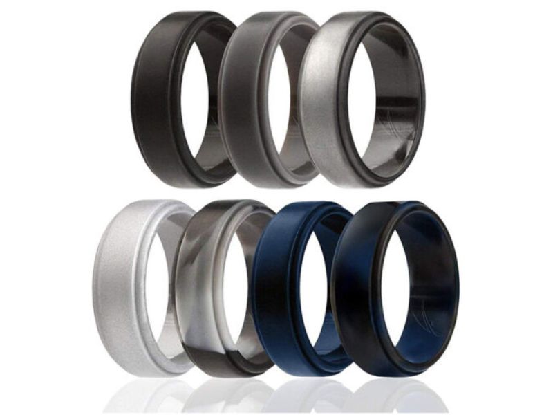I0118334 7 x 15 mm Mens Silicone Wedding BR Step Ring Set, Metal
