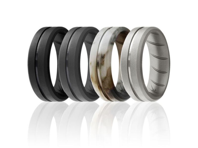 I0118408 4 x 9 mm Mens Silicone Wedding BR Middle Line Ring Set, Marble