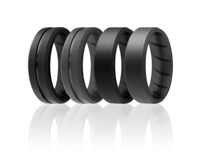 I0118490 8 x 7 x 11 mm Mens Silicone Wedding BR Edge Ring Set, Black