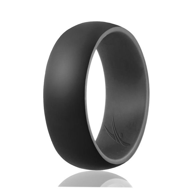 I0108827 7 mm Silicone Wedding Ring - Duo Collection Dome Style for Men, Grey & Black