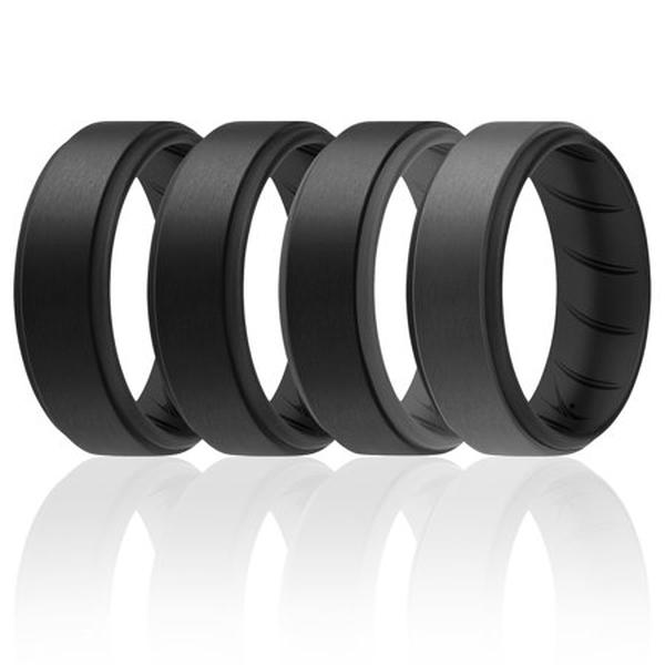 I0119243 4 x 16 mm Silicone Wedding BR Step Ring Set for Men, Black
