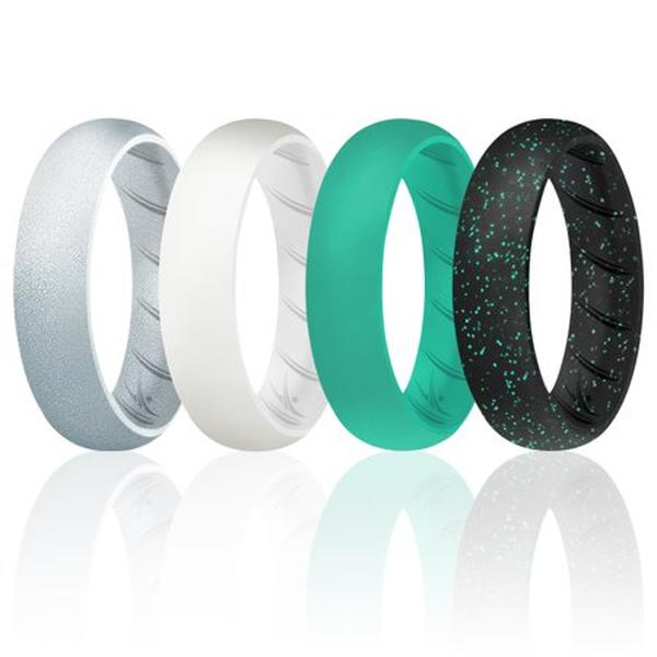 I0118944 4 x 9 mm Silicone Wedding BR Solid Ring Set for Women, Turqouise