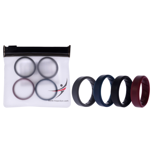 I0119180 4 x 13 mm Silicone Wedding BR Step Ring Set for Men, Bordo