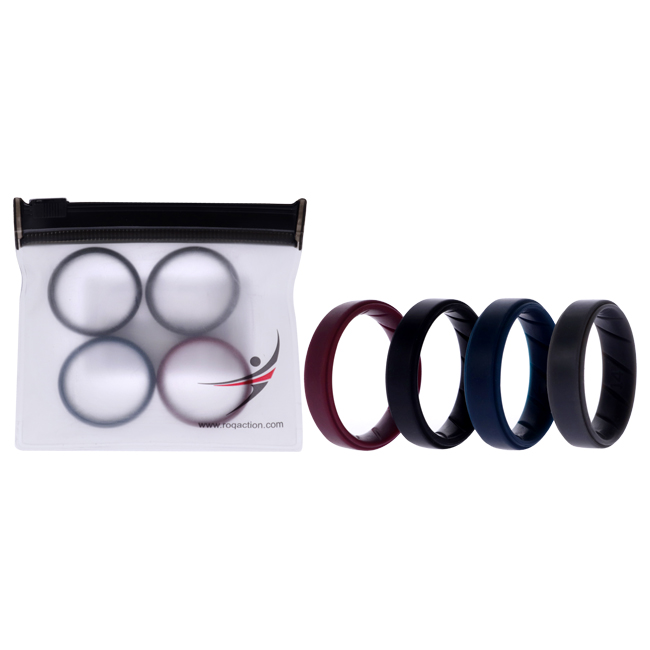 I0119181 4 x 14 mm Silicone Wedding BR Step Ring Set for Men, Bordo