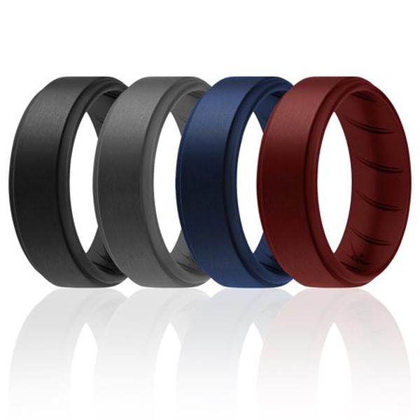 I0119182 4 x 15 mm Silicone Wedding BR Step Ring Set for Men, Bordo