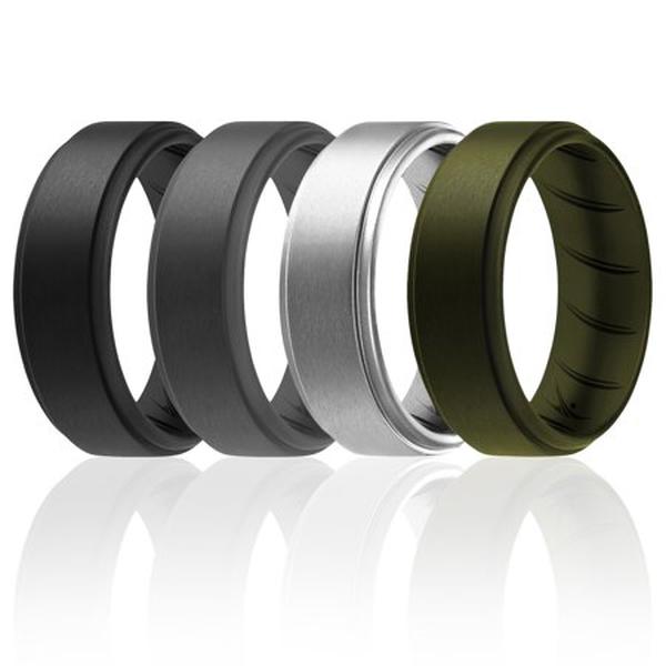 I0119209 4 x 12 mm Silicone Wedding BR Step Ring Set for Men, Olive