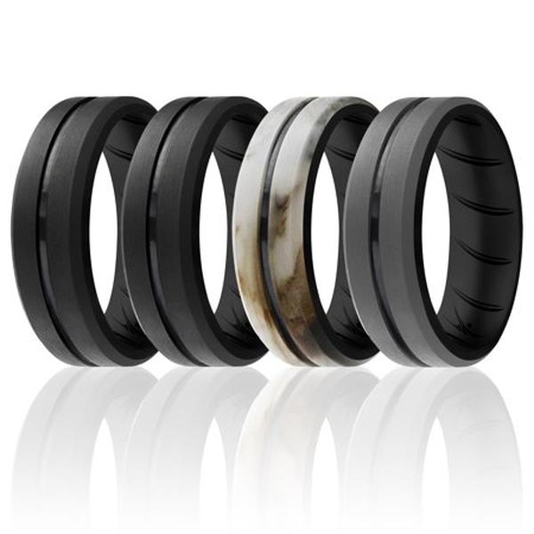I0118406 4 x 7 mm Silicone Wedding BR Middle Line Ring Set for Men, Marble
