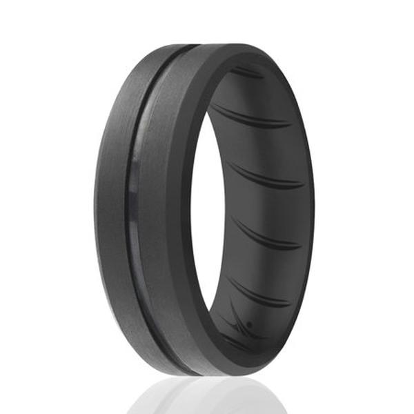 I0118882 12 mm Silicone Wedding BR Middle Line Ring for Men, Grey