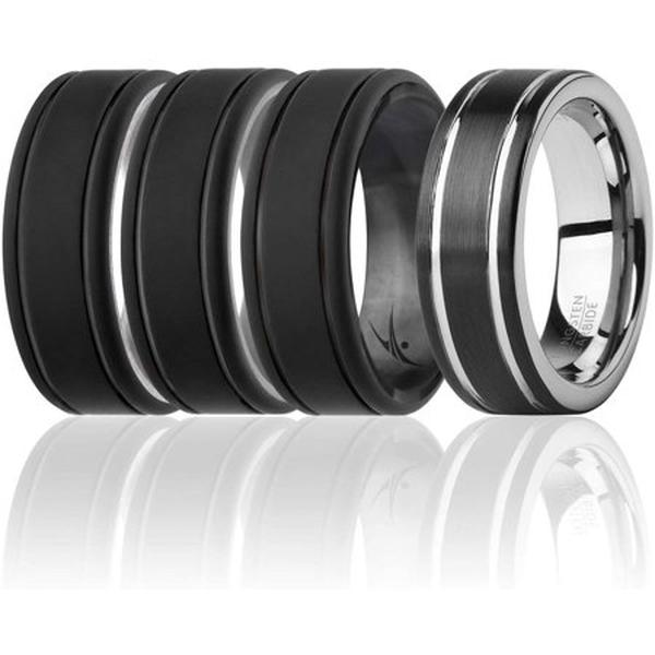 I0118014 4 x 12 mm Silicone Wedding Twin 2Layer Ring Set for Men, Black