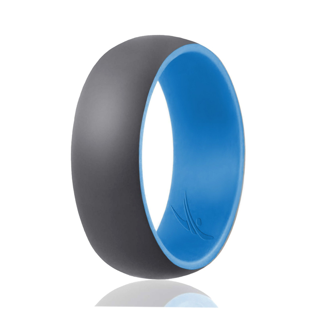 I0108782 12 mm Silicone Wedding Ring - Duo Collection Dome Style for Men, Light Blue & Grey