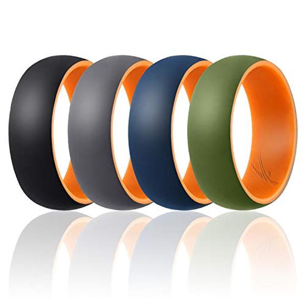 I0117805 4 x 9 mm Silicone Wedding 2Layer Dome Ring Set for Men, Orange