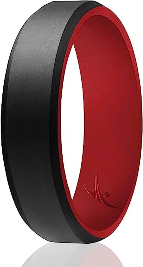 I0119835 15 mm Silicone Wedding 6 mm Brush 2Layer Ring for Men, Red & Black